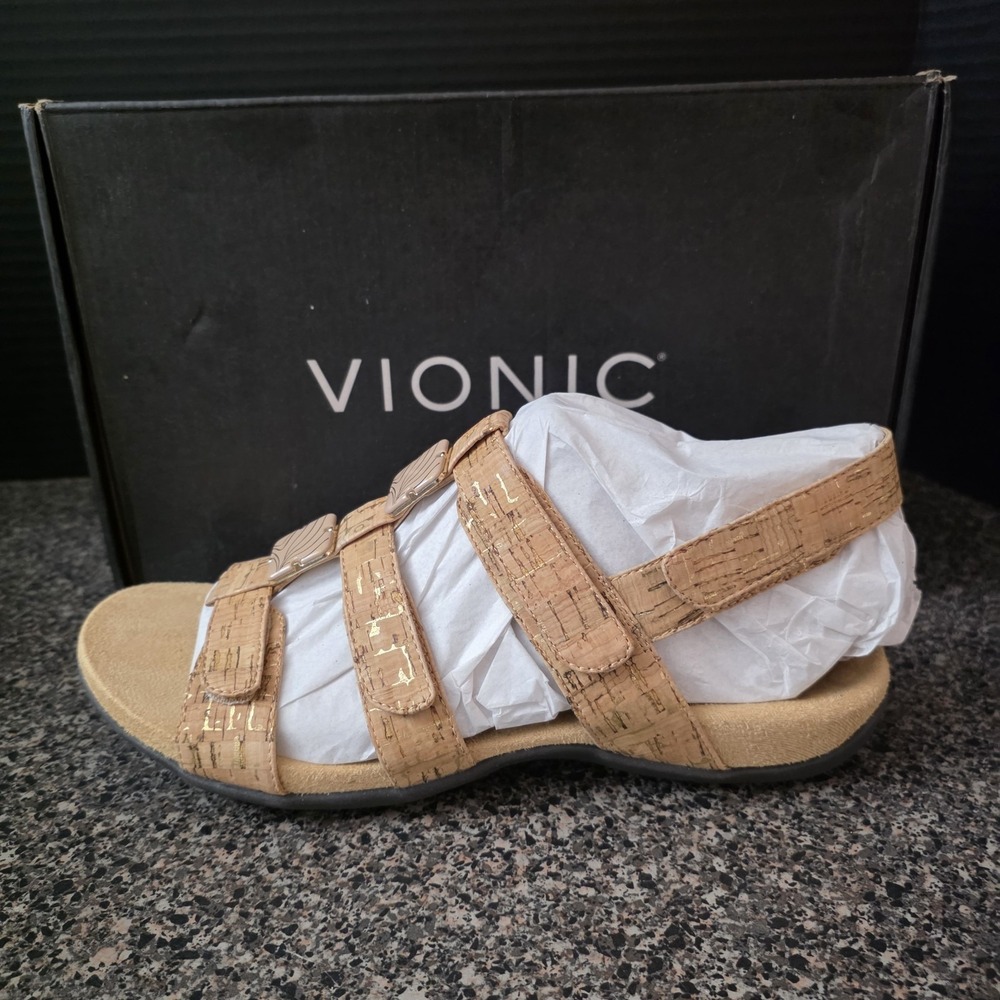 Vionic Amber Women's Size 9 Adjustable Comfort Sandals Cork Gold Arch Support